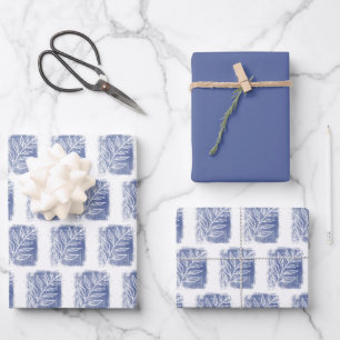 Künstlerische blau-weiße Zweig-Familien-Weihnachte Geschenkpapier Set