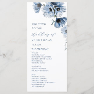 Künstlerische blaue Blumen Hochzeit Programm
