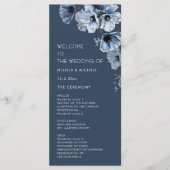 Künstlerische blaue Blumen Hochzeit Programm (Vorderseite)