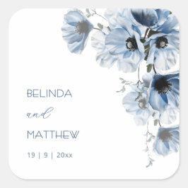 Künstlerische blaue Blumen | Hochzeit Quadratischer Aufkleber