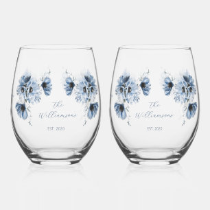 Künstlerische Blaue Blumen Hochzeit Weinglas Ohne Stiel