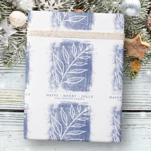 Künstlerische Blaue Weiße Zweig Familie Weihnachte Geschenkpapier