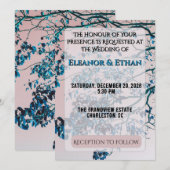 Künstlerische Blaugrüne Äste Rosa Himmel Modern Einladung (Vorne/Hinten)