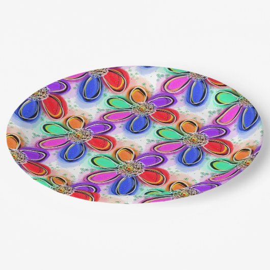 Künstlerische Blume für Wasserfarben Pappteller (Schrägansicht)