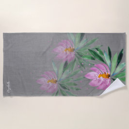 Künstlerische Blume in rosa violett Wasserfarben K Strandtuch
