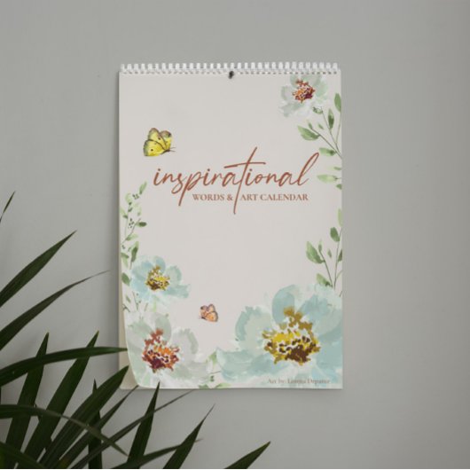 Künstlerische Blume mit inspirierenden Wörtern Was Kalender