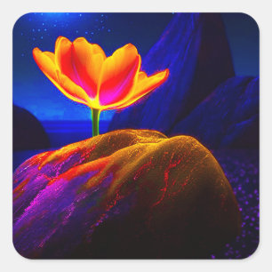 Künstlerische Blume Quadratischer Aufkleber
