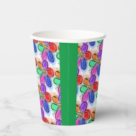 Künstlerische Blume Rot Grün Pappbecher (Rechts)