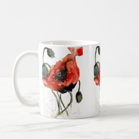 Künstlerische Blume von Mohnsamen in Aquarellfarbe Kaffeetasse (Links)