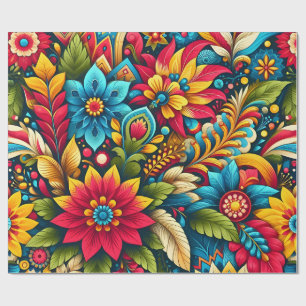 Künstlerische bunte Blumen und Blätter Verpackung Geschenkpapier