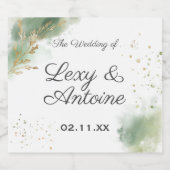 Künstlerische Chic Moss Green Gold Hochzeit Schaumweinetikett (Einzelnes Label)