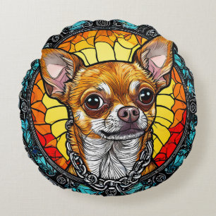 Künstlerische Chihuahua-Illustration in festem Gla Rundes Kissen