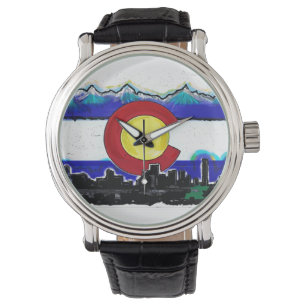 Künstlerische Colorado Fahne Denver Skyline Armban Armbanduhr