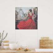 Künstlerische Dame in einem Roten Kleid in Paris Poster (Küche)