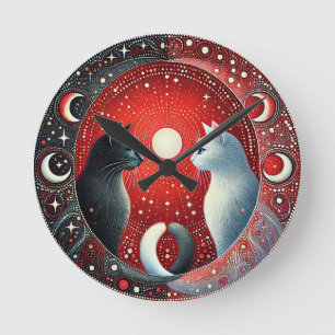 Künstlerische Darstellung von Yin und Yang Cats Runde Wanduhr