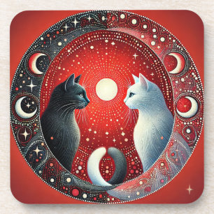 Künstlerische Darstellung von Yin und Yang Katzen Getränkeuntersetzer