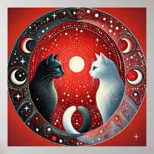 Künstlerische Darstellung von Yin und Yang Katzen Poster