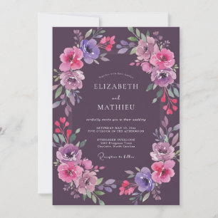 Künstlerische Deep Purple Wildblumen-Hochzeit Einladung