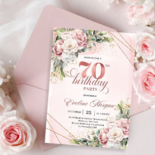 Künstlerische Dusty Pink Wasserfarben Blumen 70. G Einladung