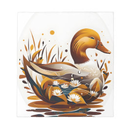 Künstlerische Ente mit Teich in Silhouette Notizblock