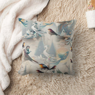 Künstlerische Fantasie, farbenfrohe Vogelzeichnung Kissen