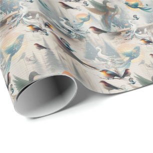Künstlerische Fantasie, Vogelzeichnungen in Farbe Geschenkpapier