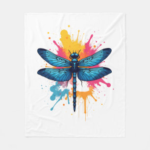 Künstlerische farbenfrohe Pop-Art bemalte Libelle Fleecedecke