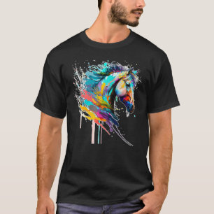 Künstlerische farbenfrohe Pop-Art gemalte Pferd T-Shirt