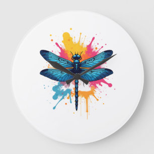 Künstlerische farbenfrohe Pop-Art-Libelle Große Wanduhr