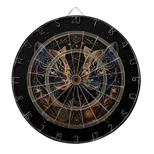 Künstlerische Feline Circle Twin Cats Dartscheibe (vorne)