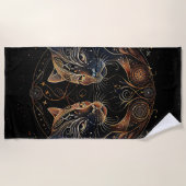 Künstlerische Feline Circle Twin Cats Strandtuch (Vorderseite)