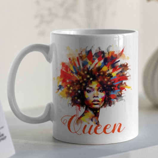 Künstlerische florale Afro-Frau mit Monogramm und Kaffeetasse