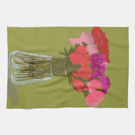 Künstlerische fröhliche Blume in Vase +Individuell Geschirrtuch (Horizontal)