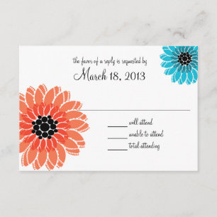 Künstlerische Gartenkoralle und Blue Wedding RSVP Karte