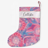 Künstlerische Girly Pink Blue Paint Floral Illustr Kleiner Weihnachtsstrumpf (Rückseite)