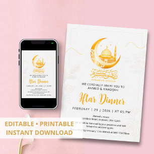 Künstlerische Goldmond- und Moschee-Iftar-Einladun Einladung