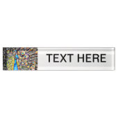 künstlerische Grafik des Pfaus und der Federn Namensplakette (Vorderseite)