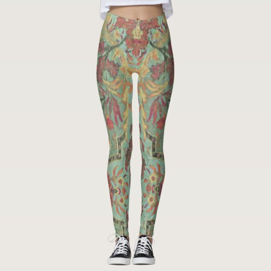 Künstlerische Green Damask Leggings (Vorderseite)