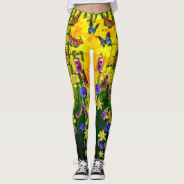 Künstlerische Grüne Fun Butterfly Spring Blumen Leggings