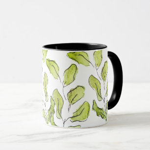 Künstlerische grüne Wasserfarben-Blätter Botanik Tasse