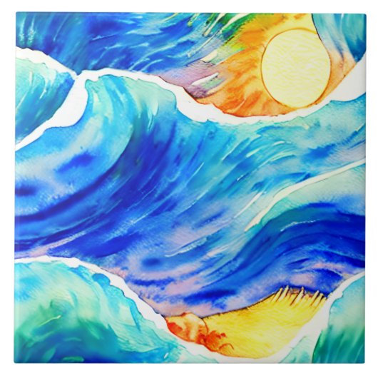 Künstlerische Hand gezeichnet verrückte Ozeanwelle Fliese (Vorderseite)