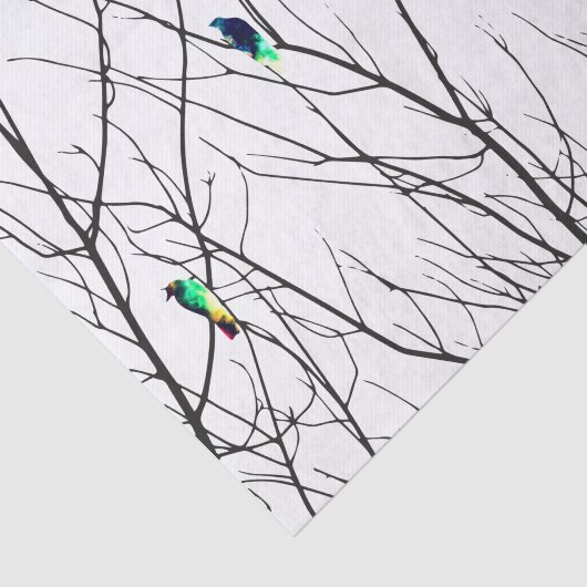 Künstlerische helle Vögel auf Baumasten Seidenpapier (Ausschnitt)