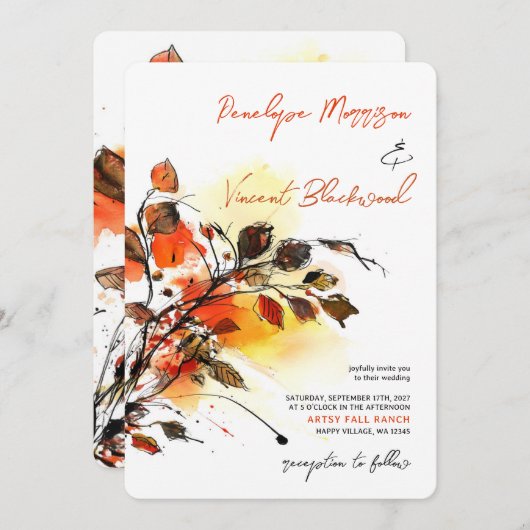 Künstlerische Herbstlaub Einladung (Vorne/Hinten)