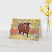 Künstlerische Hereford Cow Note Card Karte (Gelbe Blume)