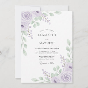 Künstlerische Hochzeit mit blassen violetten Blätt Einladung