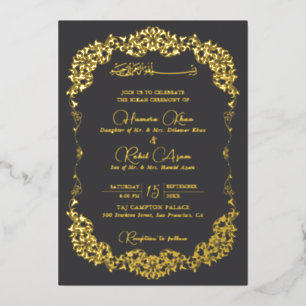 Künstlerische Holzkohle Gold Blumen Paisley Muslim Folieneinladung