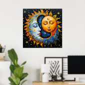 künstlerische Illustration von Sonne und Mond Poster (Heimbüro)