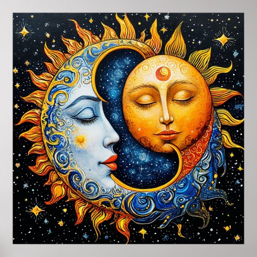 künstlerische Illustration von Sonne und Mond Poster (Vorne)