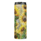 Künstlerische Illustration von Sonnenblumen mit #M Thermosbecher (Rückseite)