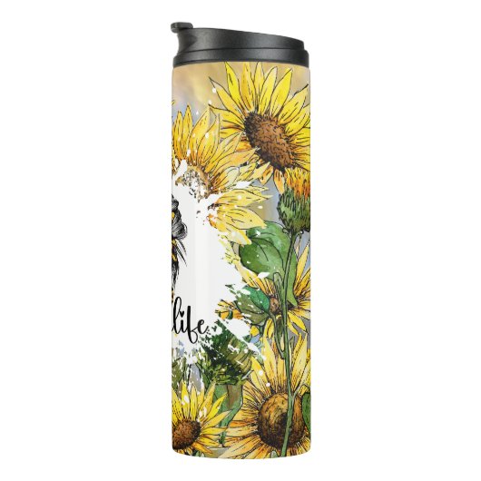 Künstlerische Illustration von Sonnenblumen mit #M Thermosbecher (Nach rechts gedreht)